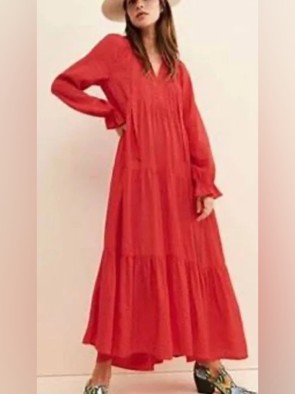Maeve for Anthro Red Wendy Tiered Maxi Dress in XS